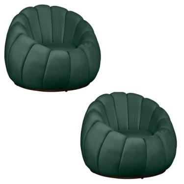 Imagem de Kit 02 Poltrona Decorativa Concha Base Arco Giratória Veludo - Fina Mo
