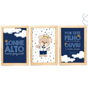 Imagem de 3 Quadros Decorativos Ursinho Príncipe 20x30 moldura e vidro - Creativ