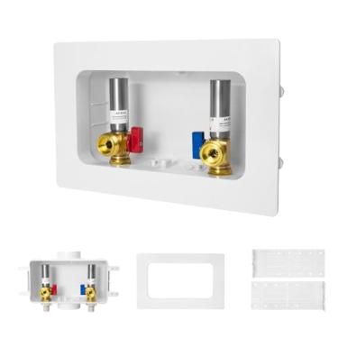 Imagem de 1 PACOTE Caixa de tomada de máquina de lavar GUOFIS com dreno central, caixa de lavadora de roupa PEX com prendedor de martelo de água de aço inoxidável (entrada de conexão CPVC de 1/5.1 cm x saída