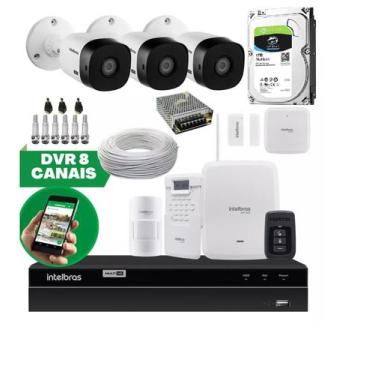 Imagem de Kit 3 Câmeras Com Dvr 8ch Hd 1tb E Alarme Amt 8000 Intelbras
