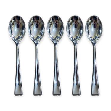 Imagem de Kit 12 Mini Colher Prata Plástico Descartável 9.8cm Festa - Blook