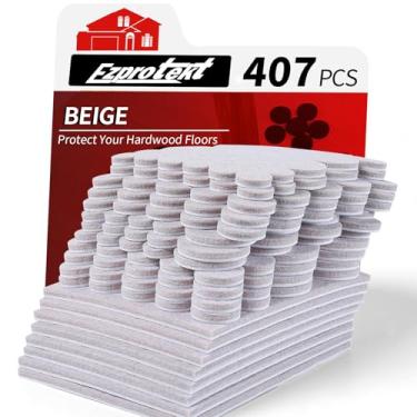 Imagem de Ezprotekt 407 Peças de Almofadas de Feltro para Móveis para Pisos de Madeira, Almofadas de Feltro Autoadesivas para Cadeiras, Protetores de Piso Anti-Riscos para Móveis Cortáveis p(407 Pcs Bege, Bege)