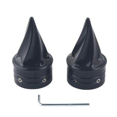 Imagem de FINMOKAL Tampas de porca de eixo torcido dianteiro, tampa de eixo de ponta compatível com Harley Touring Electra Street Glide Dyna Sportster 1200 883 Heritage Softail 2008-UP (preto)