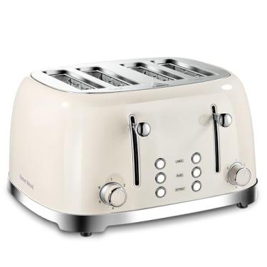 Imagem de Roter Mond 4 Slice Toaster Retro Stainless Steel with Bagel Defrost Cancel Function, 6 Browning Settings, Extre Wide Slot and Removable Crumb Tray, Cream, ST033