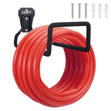 Imagem de LeafNuo Suporte de mangueira de jardim de metal - suporte de parede para mangueira de água resistente para quintal externo, carretel de mangueira resistente, gancho de extensão de rack de mangueira