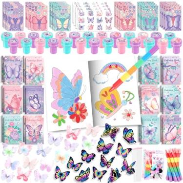 Imagem de BenLouis 96 peças de lembrancinhas de festa de borboleta, livros de colorir de fadas, conjunto de adesivos de giz de cera a granel para crianças, decoração de aniversário, flores de primavera, chá,