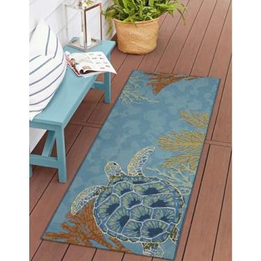 Imagem de Liora Manne Esencia lavável à máquina antiderrapante perfil baixo interior/exterior tapete transitório, costeiro, tartaruga, caprichoso, jardim oceano 30 cm x 1,27 m