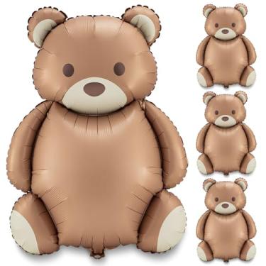 Imagem de Simgoing 4 Pcs 21x35'' Big Brown Bear Balloons Matte Cartoon Bear Foil Birthday Balloons for Home Decor Jungle Animal Farm Safari Zoo Woodland Themed Party Baby Shower Decoration Supplies