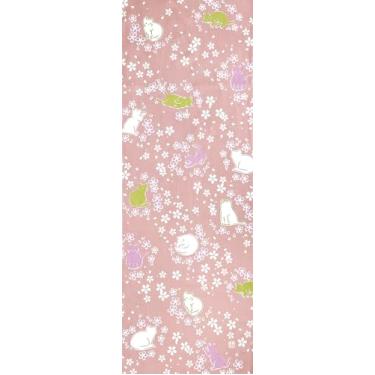 Imagem de 染の安坊 Toalha de mão Anbo Tenugui, Sakura Neko (Pail Pink), flores de cerejeira e gato, 100% algodão, feita no Japão, 35 x 100 cm