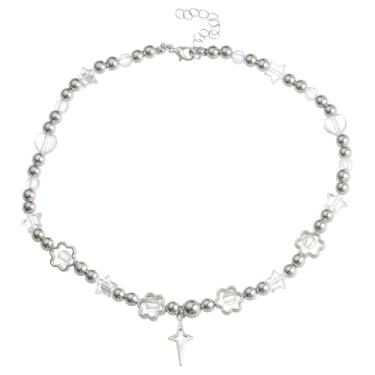 Imagem de Aesthetic Y2k Colar vintage imitação de pérola com contas cruz borboleta tulipa coração charme colar gargantilha para mulheres, Resina, Sem Pedra Preciosa