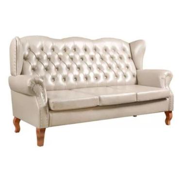 Imagem de Sofá Chesterfield 3 Lugares Imperador Vintage Retrô Capitonê Couro Beg