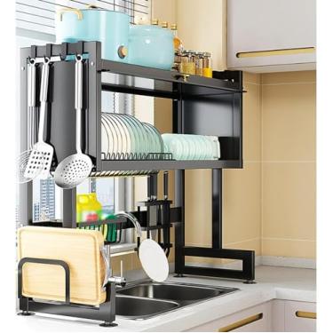 Imagem de AKALNNB Escorredor de louças sobre a pia 65 cm/64,8 cm organizador de balcão de cozinha, economizador de espaço, suporte grande para balcão de cozinha, organizador de espaço