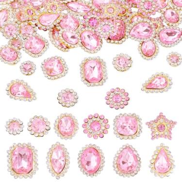 Imagem de Spritewelry 100 peças de strass plano gota redonda estrela costurada em strass pedras de cristal rosa botões de strass com garra dourada para joias, artesanato, roupas, vestido, artesanato DIY