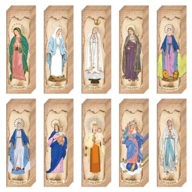 Imagem de Marcadores de livro da Virgem Maria a granel: 50 peças de marcadores católicos religiosos, 10 designs católicos sagrados com Nossa Senhora de Guadalupe Fátima, presentes cristãos para mulheres