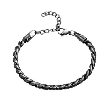 Imagem de Pulseiras de corrente de elos bizantinos de aço inoxidável - Pulseira masculina vintage de elos grossos, elegante e clássica para pai, vovô e marido, One Size, Metal, Sem Pedra Preciosa