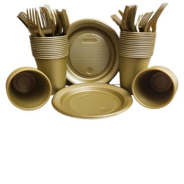 Imagem de Kit Descartáveis Perolado 150 Itens Luxo para 50 Pessoas(Dourado)