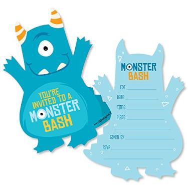 Imagem de Monster Bash – Convites de preenchimento em forma de – Cartões de convite para festa de aniversário ou chá de bebê com envelopes – Conjunto de 12