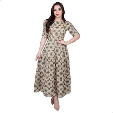 Imagem de Vestido Midi Feminino Estamapado Manga 3/4 Lindo Elegante Festa Evento