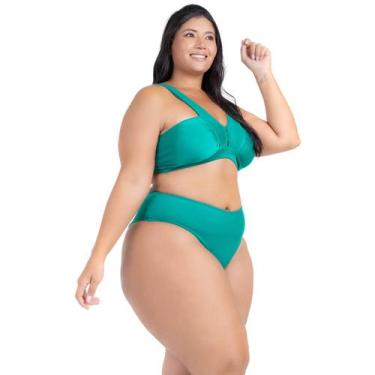 Imagem de Biquini Cós Alto Sustentação Plus Size Alças Largas Decote - HYPE MODA