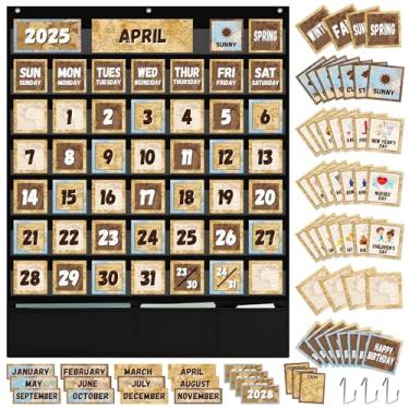 Imagem de QOUBAI Calendário de sala de aula, tabela de bolso, calendário de viagem, quadro de avisos, decoração de sala de aula, viagem, mapa, calendário, estações, tabela meteorológica para decoração de sala