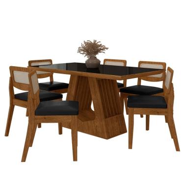 Imagem de Mesa Santiago Com 6 Cadeiras Sextavada Frei/preto/corino Preto - M.a