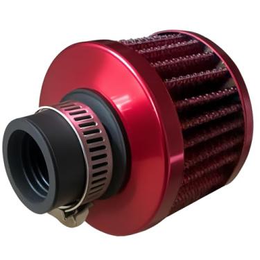 Imagem de Filtro de entrada de ar frio, filtro de respiração atualizado de 18 mm com braçadeira ajustável, tampa de válvula de carro, respiro de óleo, limpador de ventilação turbo (vermelho)