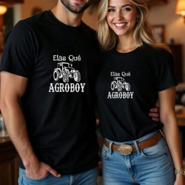 Imagem de Camiseta Unissex Casal Estampa Elas Qué Agroboy Meme Engraçado Relacio