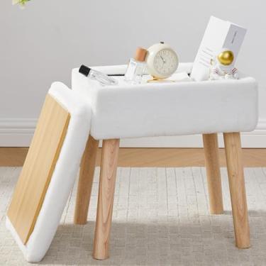 Imagem de BRIAN & DANY Banco de toucador, cadeira de pelo sintético com armazenamento, cadeira retangular de maquiagem, assento acolchoado macio com pernas para quarto (branco)