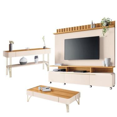 Imagem de Estante Home Theater Artís E Aparador Vivant E Mesa De Centro Cadenza Off White Cinamomo – Hb Móveis