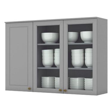 Imagem de Armário Aéreo 3 Portas Com Vidro 120 Cm Nova York Cinza – Henn