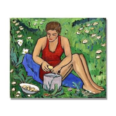 Imagem de NHLDZYH Quadros de pinturas famosas. (Senhorita Ellen na erva) por Gabriele Münter. Impressão em tela. Quadros decoração de parede 80 x 96 cm apenas tela