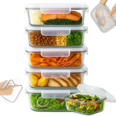 Imagem de Kit 5 Pote de Vidro Marmita com Tampa Hermético 640ml 4 Travas - Yab, 