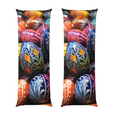 Imagem de Capa de travesseiro corporal com zíper ultramacia para travesseiro protetor respirável fronha colorida pintada à mão ovos de páscoa capa de almofada decorativa para casa 50,8 cm x 137,2 cm