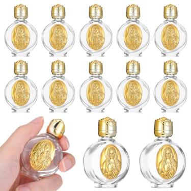 Imagem de MAQUITA 12 garrafas de água benta de vidro em relevo, garrafas de viagem de vidro portátil de 0,5 floz, presentes de igreja, comunhão, presentes de igreja para casamento em casa, lembrancinhas de