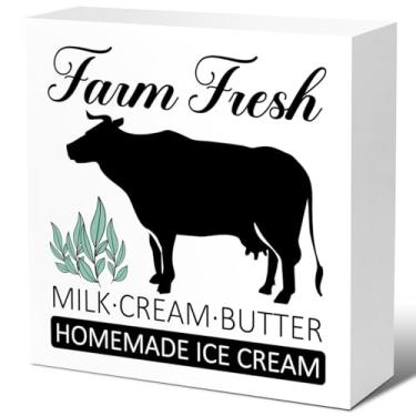 Imagem de Rustic Kitchen Sign Decor,Homemade Ice Cream Wood Block Signs,Farmhouse Kitchen Wooden Box Sign Decor for Kitchen Shelf Counter Desk Table Decor V623