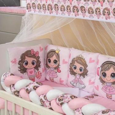 Imagem de Kit Mini Berço com 12 peças Saia de Berço Bebê Menina Amiguinhas - Lel