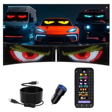 Imagem de 2 Olhos de diabo multifuncionais brilhantes para para-brisas de carros - 48 cm x 12,7 cm [chip atualizado duas telas 100% sincronizadas] Olhos de LED programáveis para carro - Display LED flexível