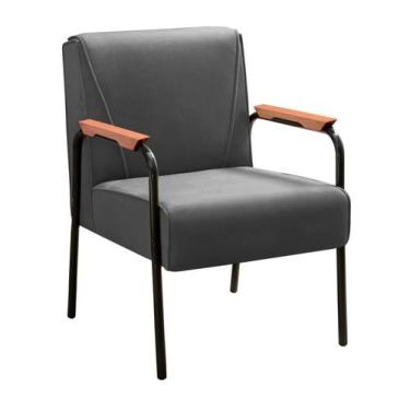 Imagem de Poltrona Decorativa Jade Cadeira Braço Metal Moderna Sala, Recepção - 