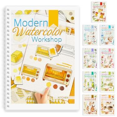 Imagem de Livro de exercícios em aquarela, livro de pintura para iniciantes, 12 padrões diferentes, artesanato para alívio do estresse para exploração criativa, presente para mulheres adultos e adolescentes
