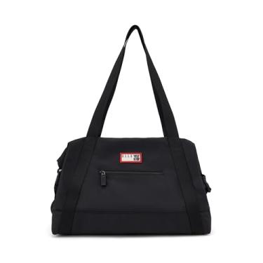 Imagem de ELLE Bolsa feminina de viagem, bolsas de ginástica, bolsa de ombro com alça dupla, bolso frontal com zíper, Preto, Large, Simples
