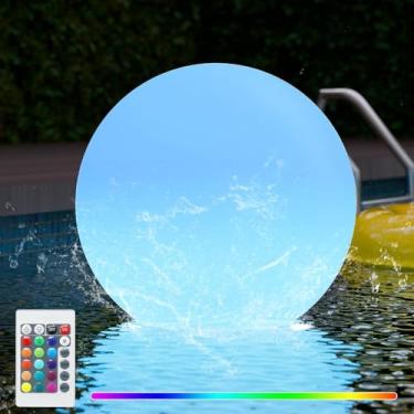 Imagem de FUYO Luz de LED brilhante, bolas de piscina com iluminação solar de 40,6 cm, globo de luzes recarregáveis e de controle remoto, 16 cores RGB, luz noturna infantil, IP66 à prova d'água para piscina