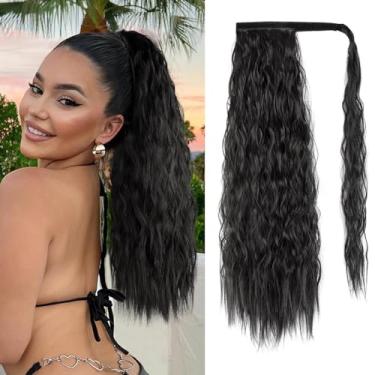 Imagem de AISI BEAUTY Extensão de rabo de cavalo ondulado de milho, extensão de rabo de cavalo preto longo para mulheres, cacheado em torno de rabo de cavalo 55 cm, clipe sintético em rabo de cavalo para uso