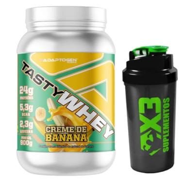 Imagem de Tasty Whey 3W Sabor Banana 900g - Adaptogen Science + Coqueteleira 600ml - X3 Suplementos