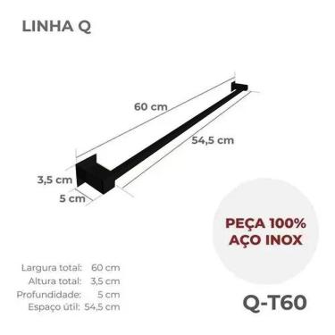 Imagem de Porta Toalha Banheiro 60Cm Aço Inox 304 Preto Fosco -T60Pf