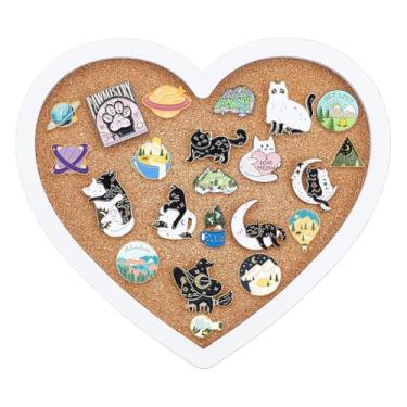 Imagem de BENECREAT Quadro de cortiça com alfinete de coração branco, placa de cortiça montada na parede com moldura branca para armazenamento de broches, decoração de dia dos namorados, 19 x 17 cm