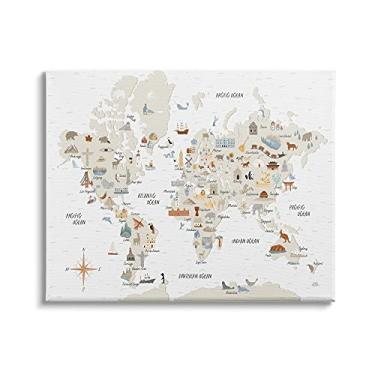 Imagem de Stupell Industries Mapa-múndi de ilustrações em tons marrons macios, projetado por Laura Marshall Canvas Wall Art, 76 x 61 cm, bege
