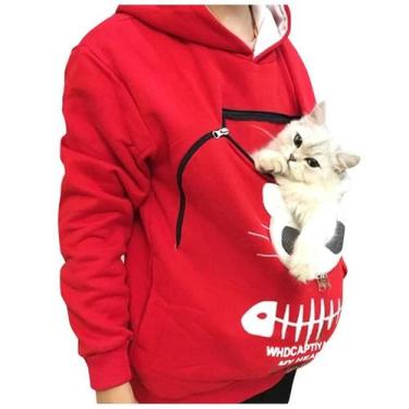 Imagem de Blusa de moletom feminina com capuz e bolsa animal para transportar ga
