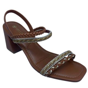 Imagem de Sandália Via Uno Brilho Elegante Ajuste Elástico - 42655, 37, Nozes