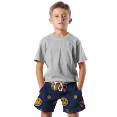 Imagem de Shorts Infantil Bermuda Calção Praia Verão Emoji Cartoon Amarelo Reaçõ