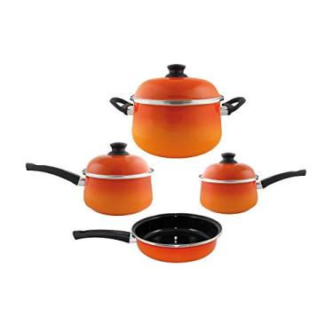 Imagem de Conjunto de Panelas Bojudas Esmaltadas Laranja - 4 peças - Ewel, 181030